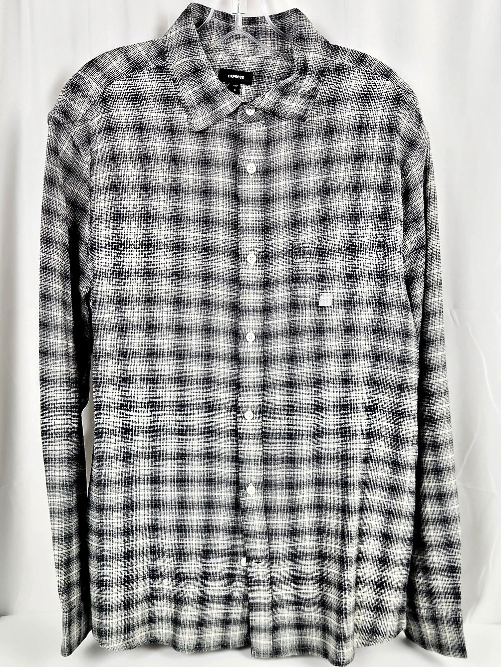 Express Plaid Button-Down Shirt Top Black & White Medium